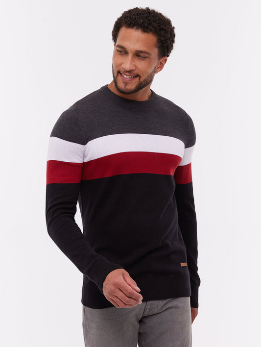 Toone Striped Crew Neck Sweater - Black