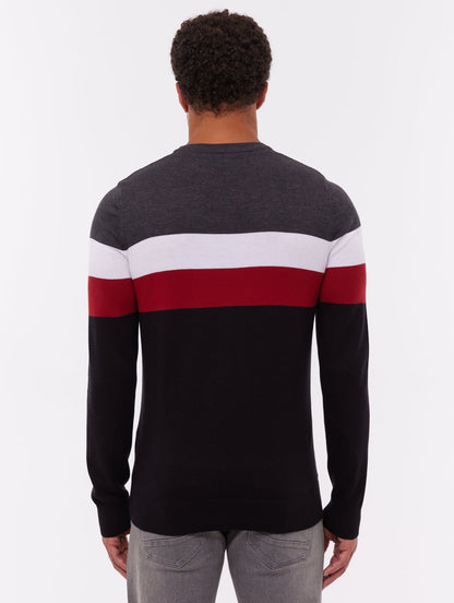 Toone Striped Crew Neck Sweater - Black