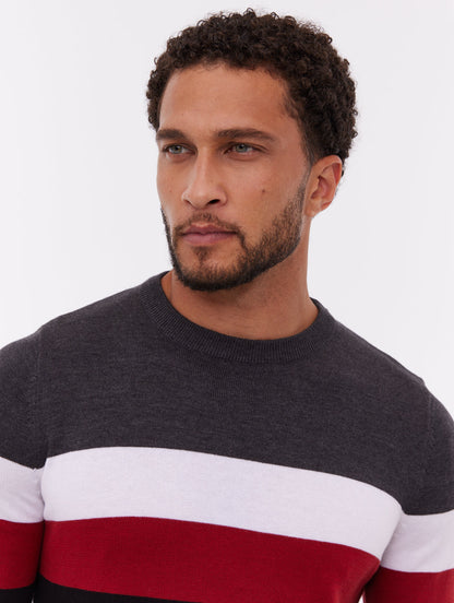 Toone Striped Crew Neck Sweater - Black