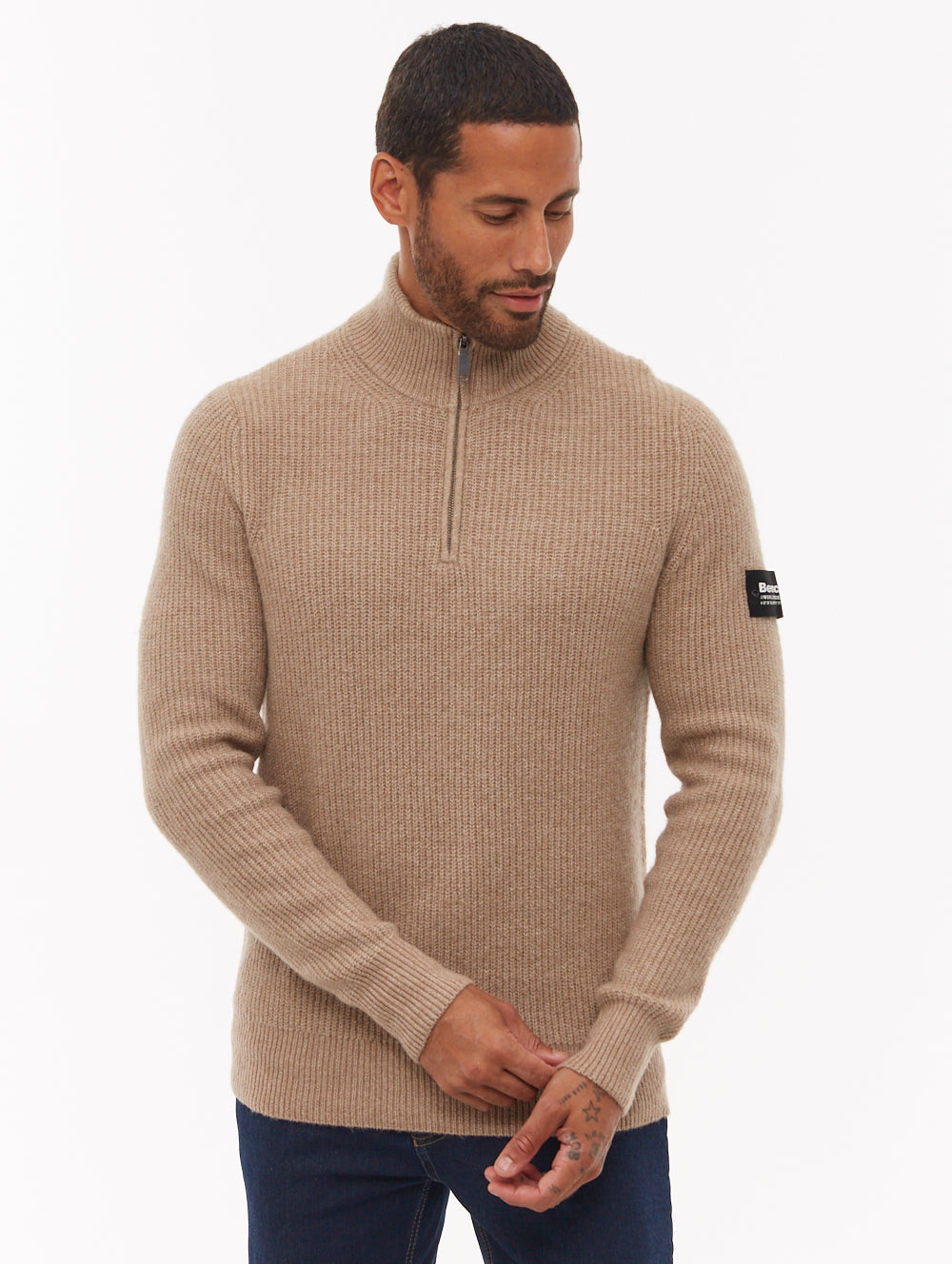 Yanta Quarter-Zip Funnel-Neck Sweater - Beige