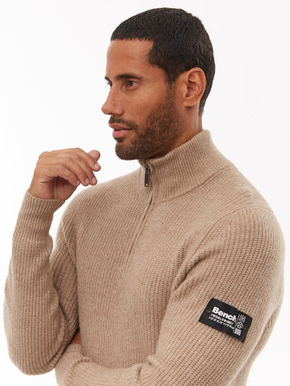 Yanta Quarter-Zip Funnel-Neck Sweater - Beige
